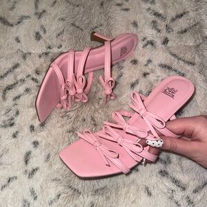 pink bow strappy kitten heels